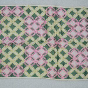 Vintage geometric pink and green circle pattern satin rectangle scarf